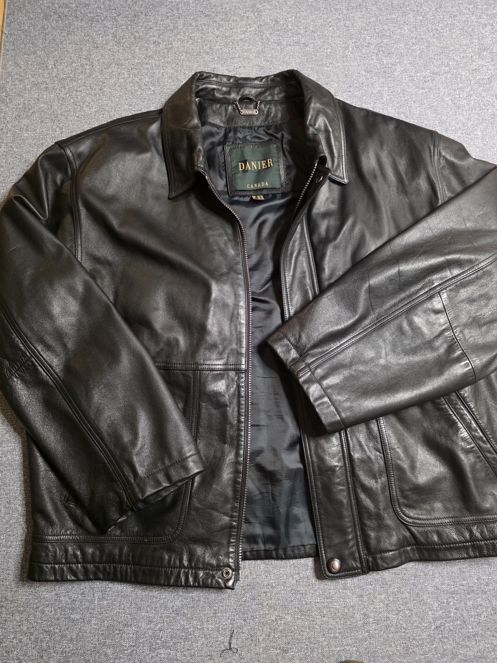 Vintage Danier Genuine Leather Bomber Jacket Black - Men's XL